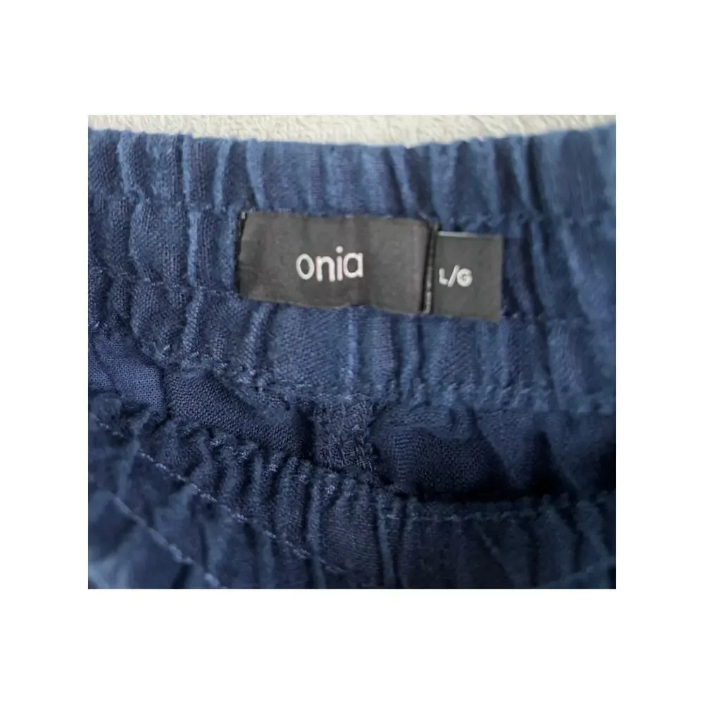 Onia Air Men's Linen Deep Navy Pull-On Drawstring Cargo Shorts  - Size L